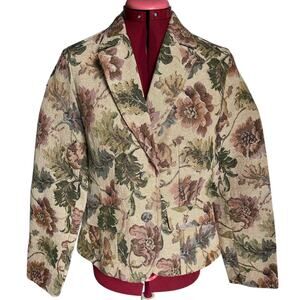 Vintage Crazy Horse‎ Size Medium Cotton Blend Floral Tapestry Blazer Jacket
